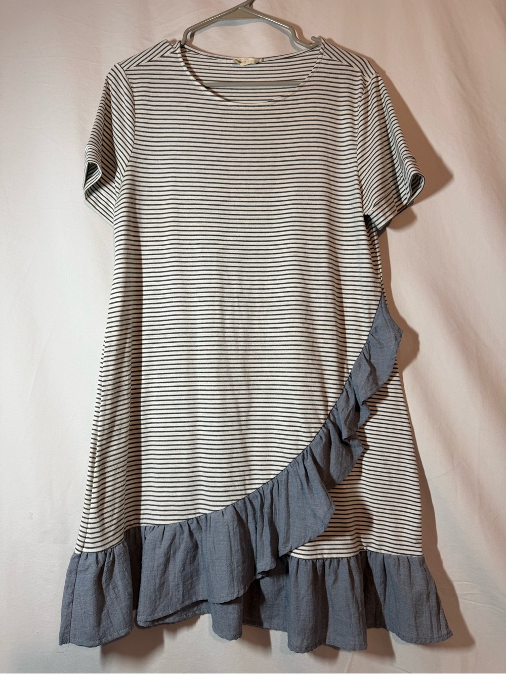 Altar’d State Striped Ruffle Dress M Blue White Asymmetrical Coastal Cottagecore